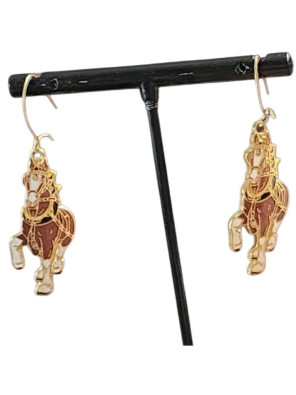 💥4 For $20💥Gold Tone & Brown Horse Earrings